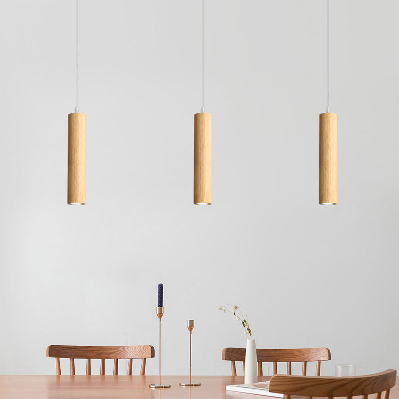 Muto Cylindrical Wood Pendant Light for Bedroom Kitchen Island