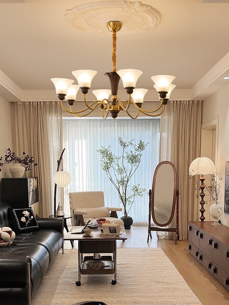 Ciphaen Traditional Elegance Vintage Wood Glass Chandelier