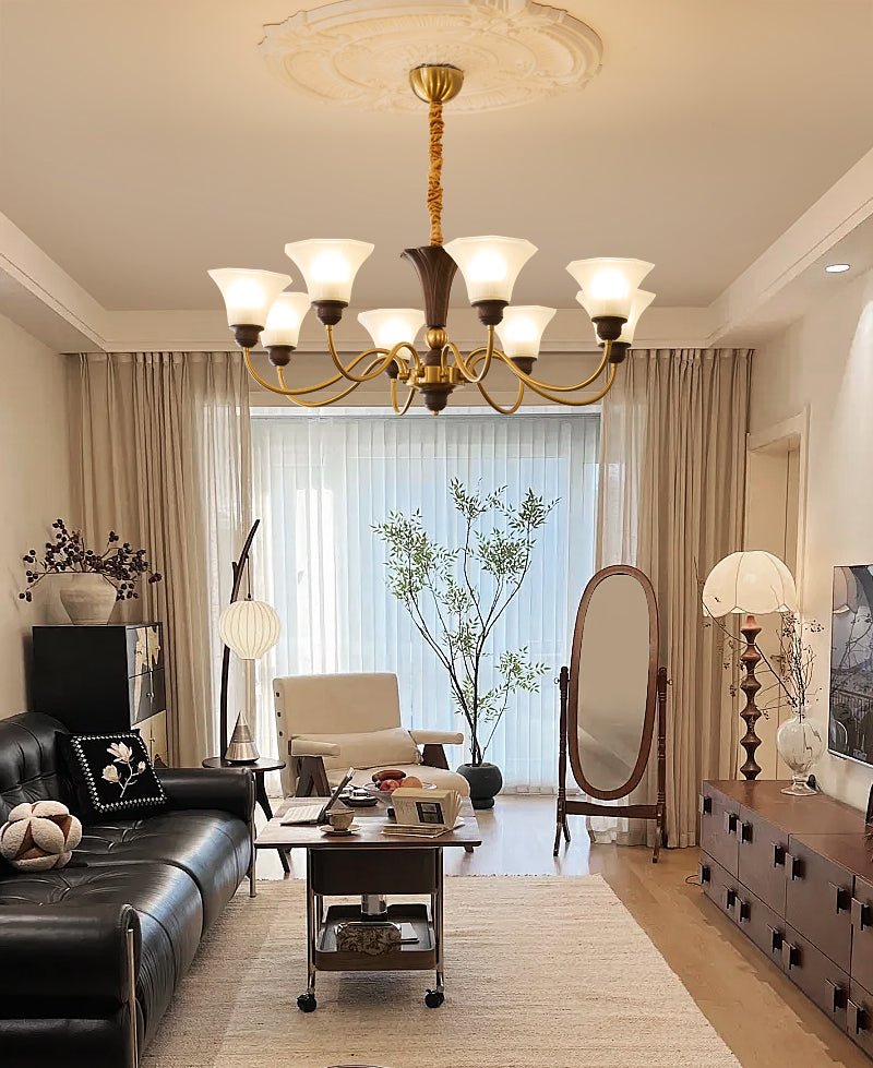 Ciphaen Traditional Elegance Vintage Wood Glass Chandelier
