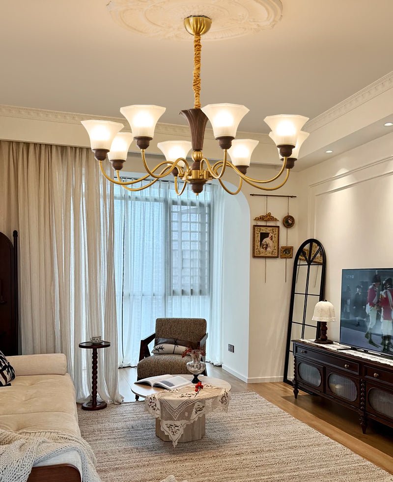 Ciphaen Traditional Elegance Vintage Wood Glass Chandelier