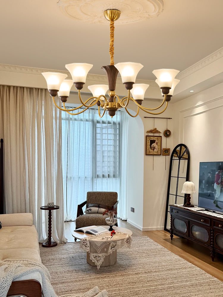 Ciphaen Traditional Elegance Vintage Wood Glass Chandelier