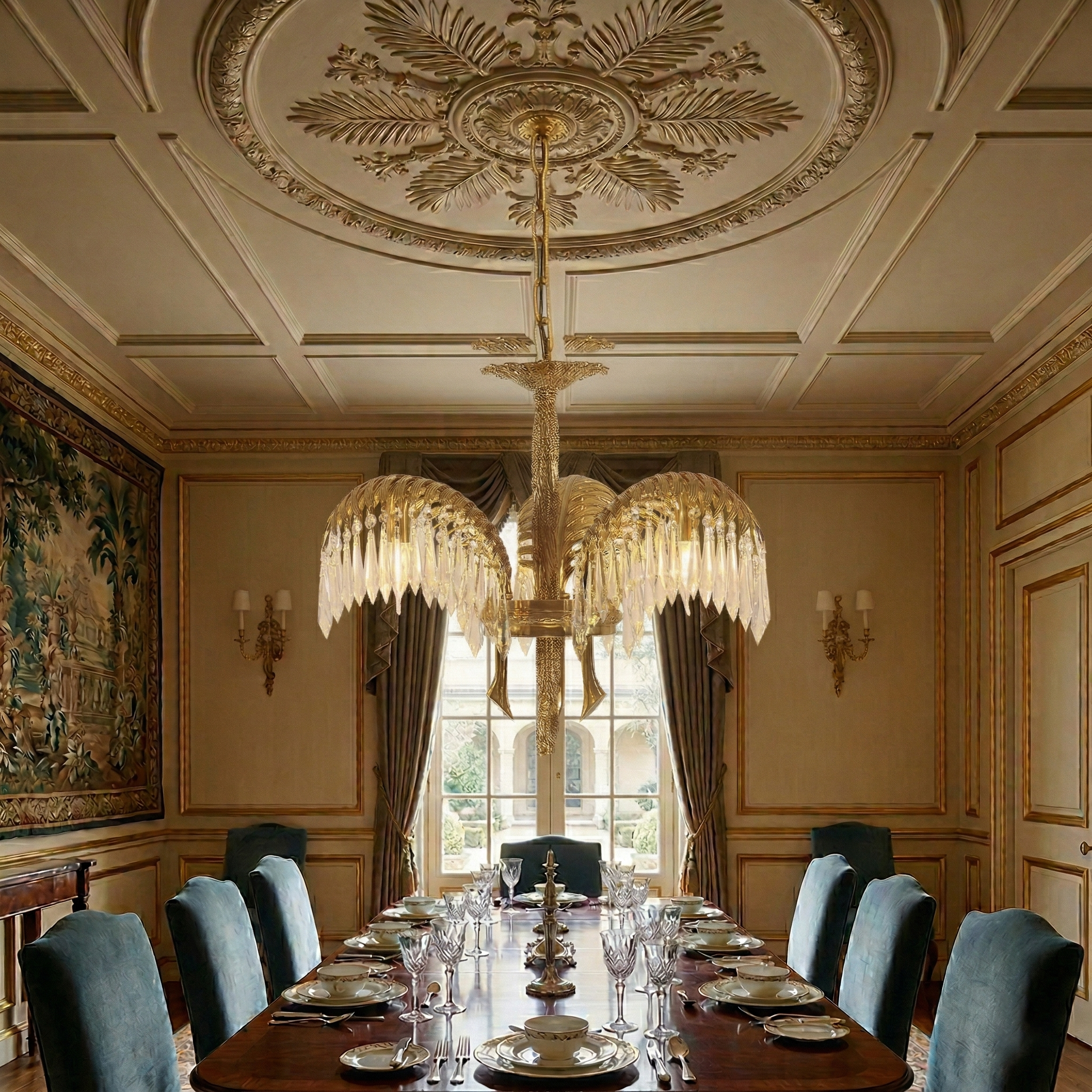 Orlafield Brass Palm Leaf Crystal Chandelier
