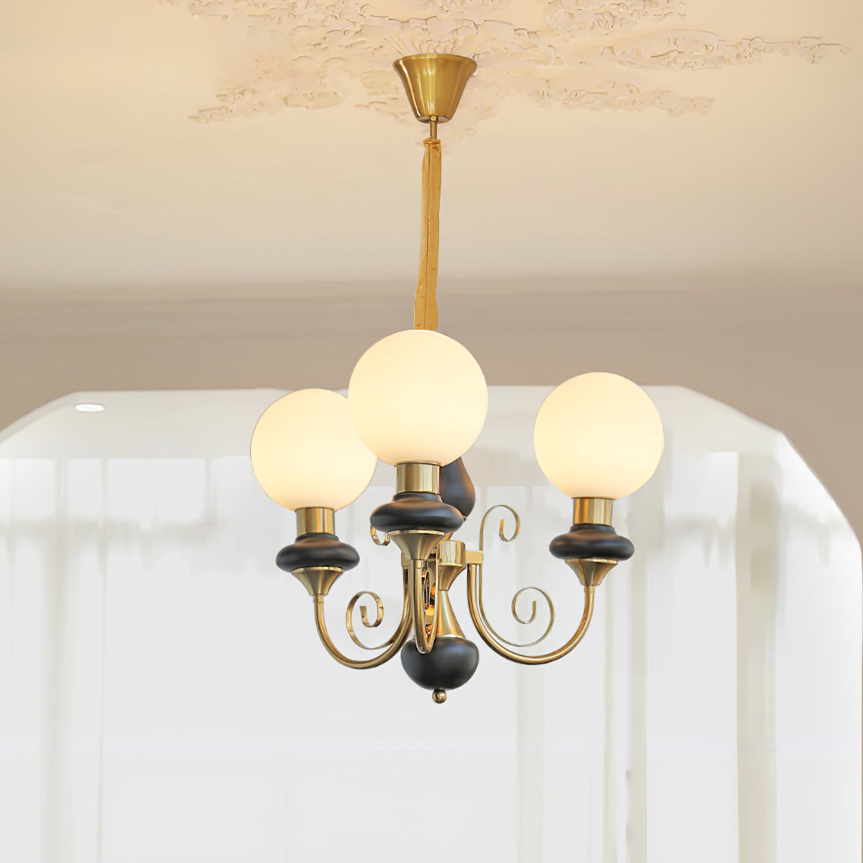 Aurorian Chandelier Green Shades Gold Curved Arms