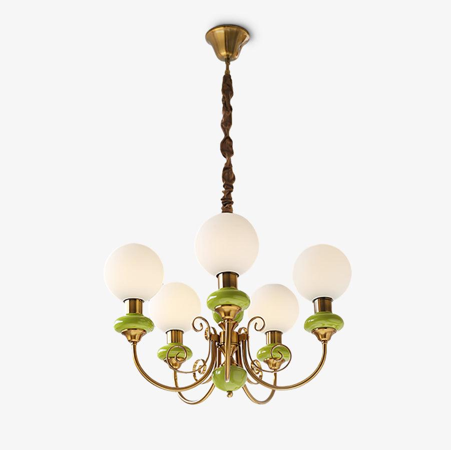 Aurorian Chandelier Green Shades Gold Curved Arms