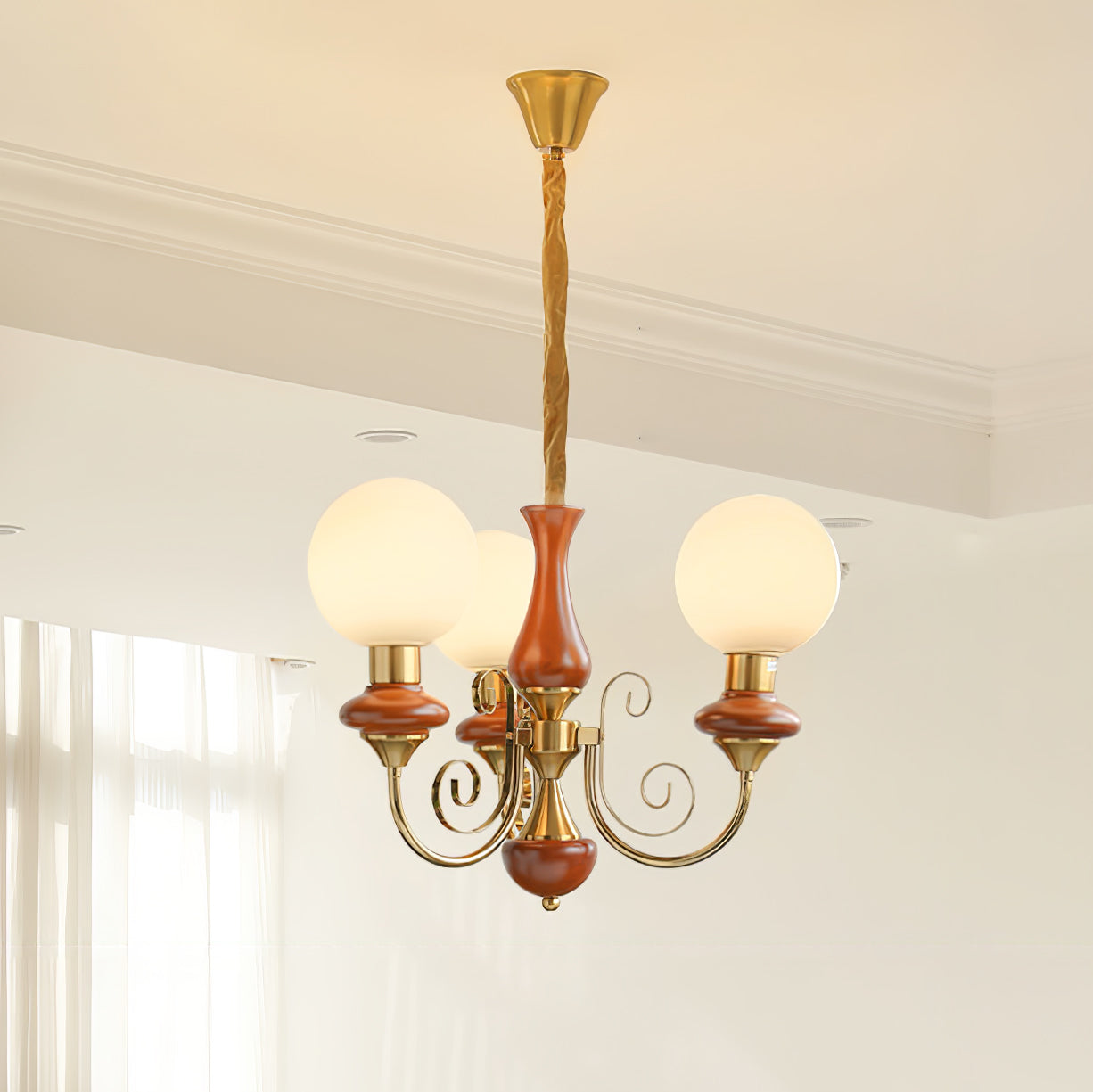Aurorian Chandelier Green Shades Gold Curved Arms