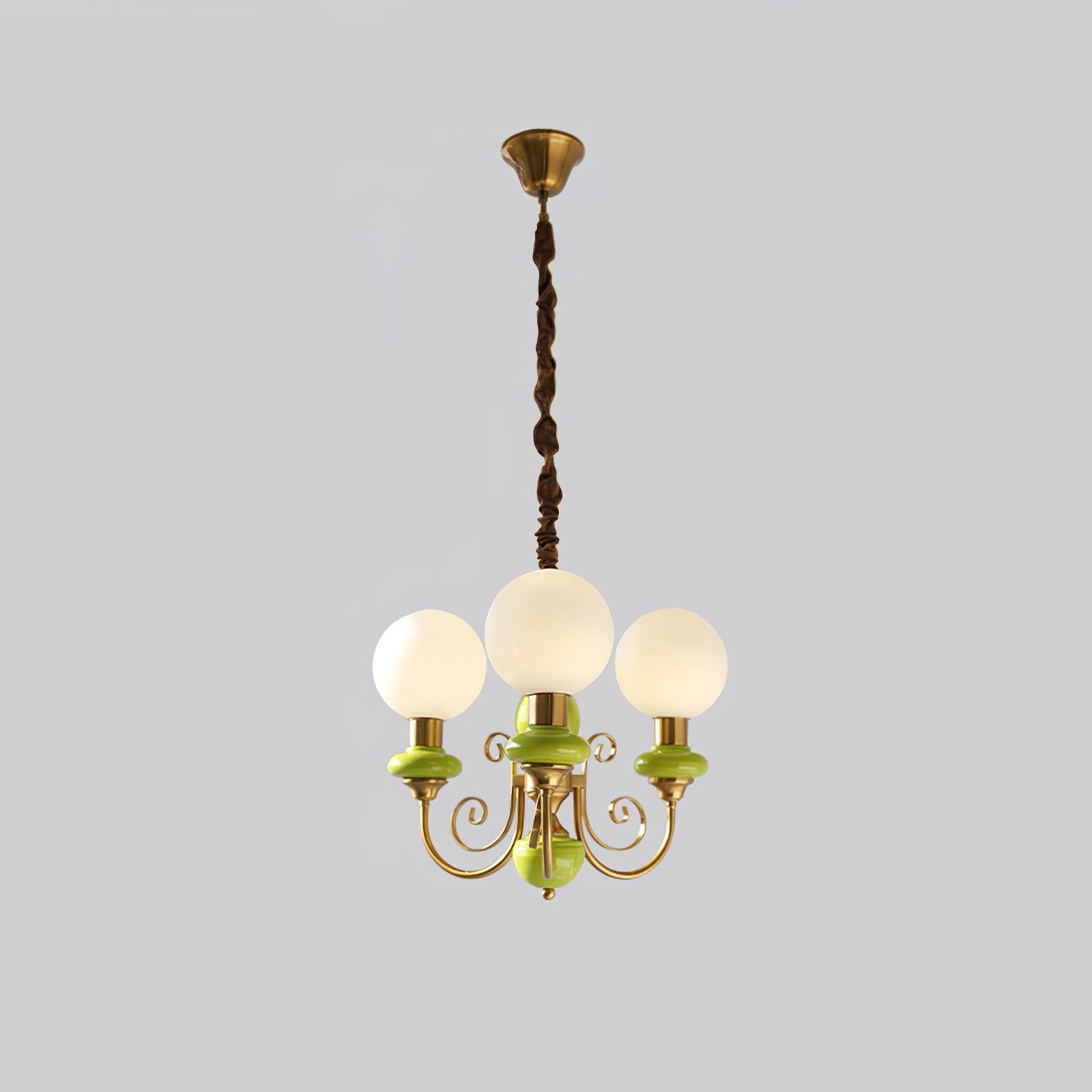 Aurorian Chandelier Green Shades Gold Curved Arms
