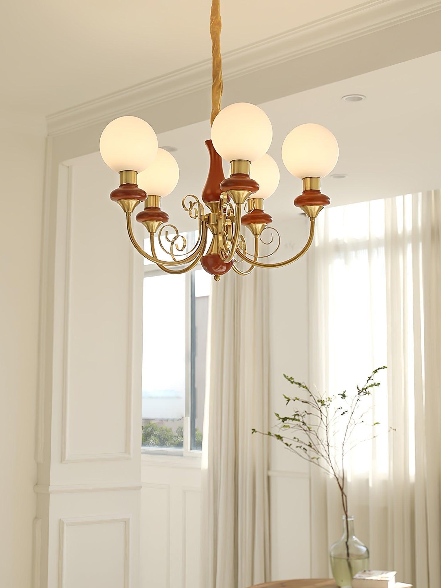 Aurorian Chandelier Green Shades Gold Curved Arms