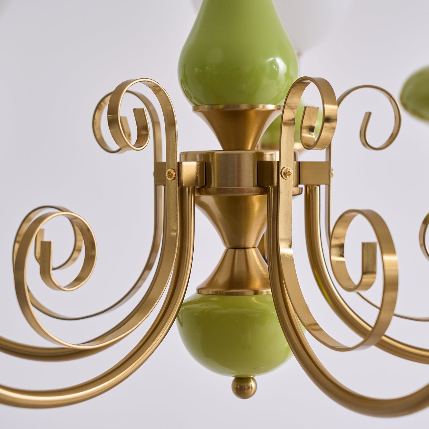 Aurorian Chandelier Green Shades Gold Curved Arms