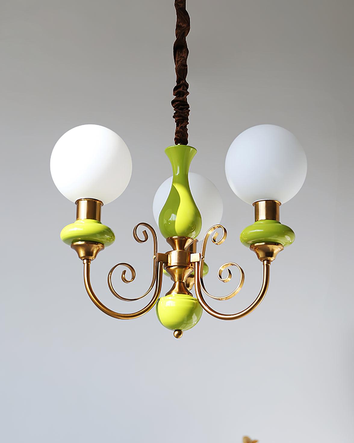 Aurorian Chandelier Green Shades Gold Curved Arms