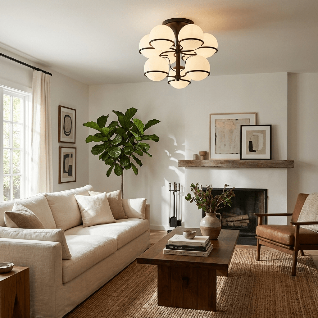Opal Glass Globe Semiflush Chandelier