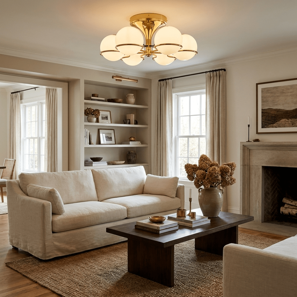 Opal Glass Globe Semiflush Chandelier