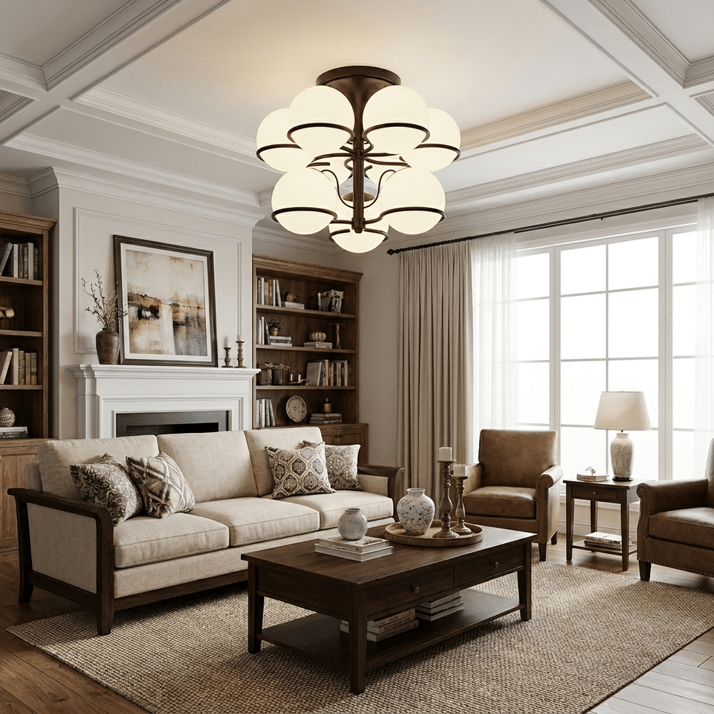 Opal Glass Globe Semiflush Chandelier
