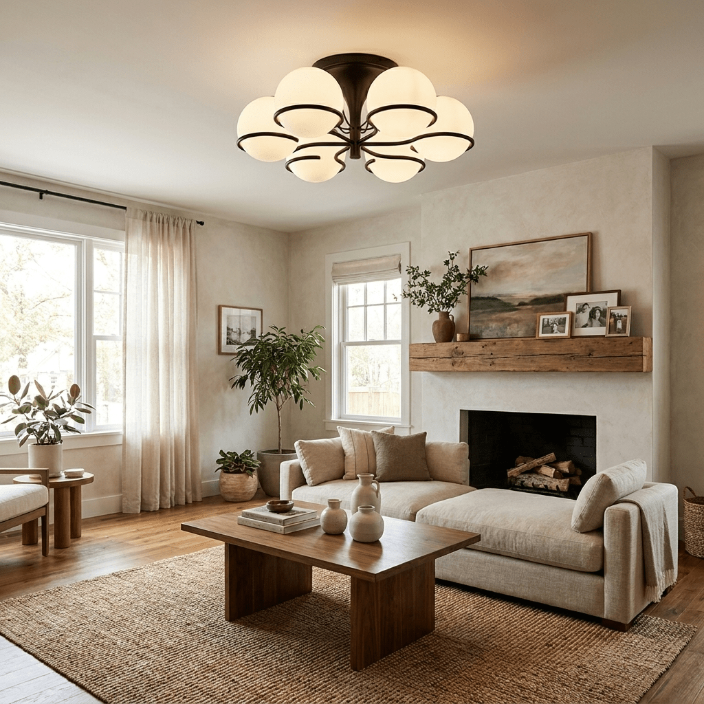 Opal Glass Globe Semiflush Chandelier
