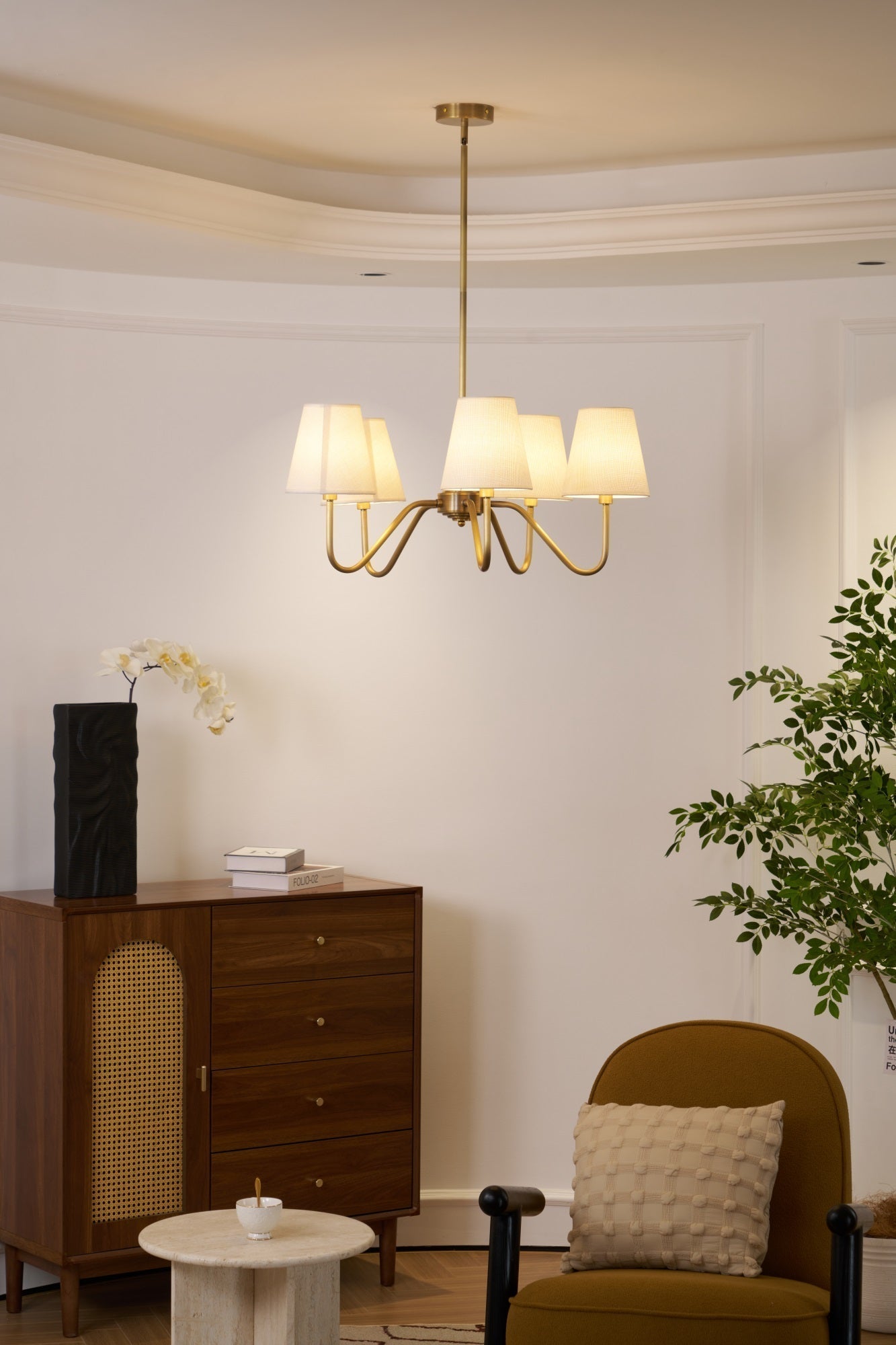 Viraean Vintage Industrial Brass Fabric Chandelier