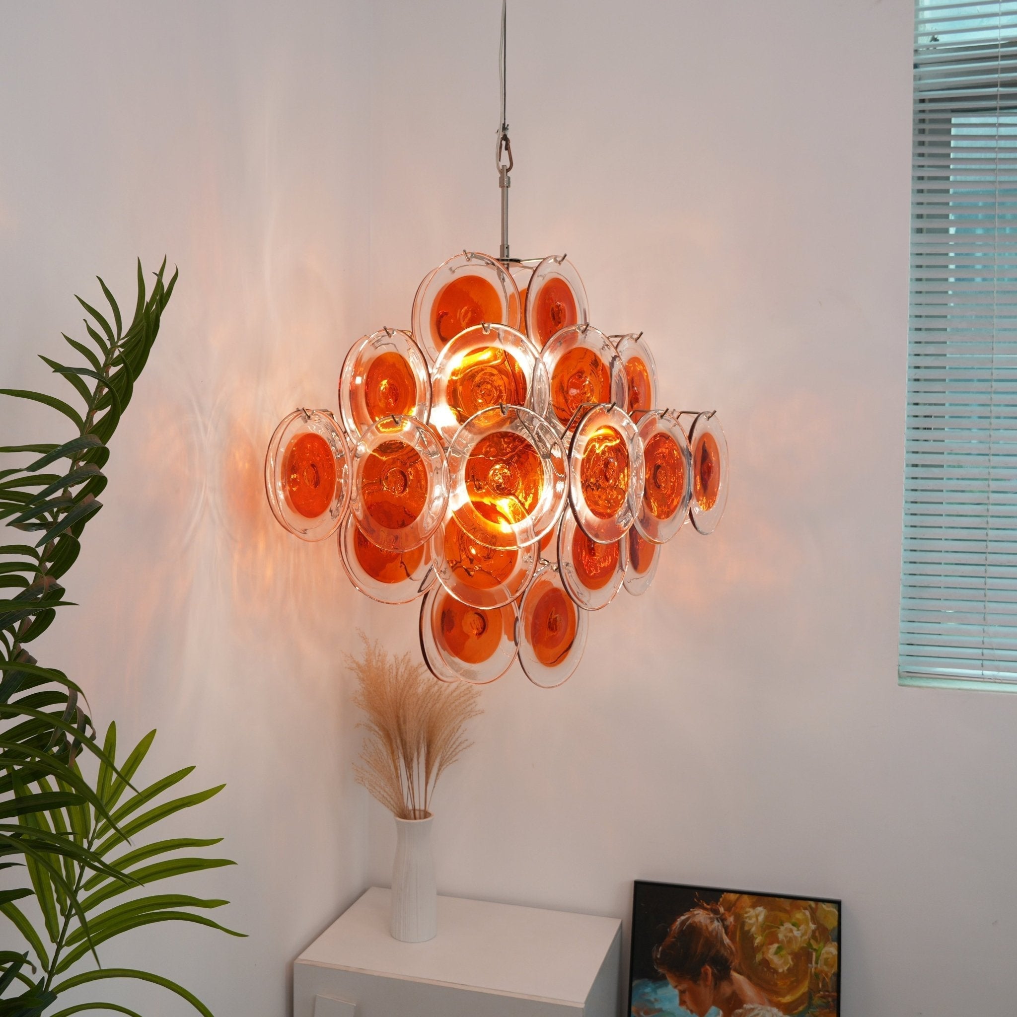 Lioruiel Chandelier Orange Murano Glass Disc Layered