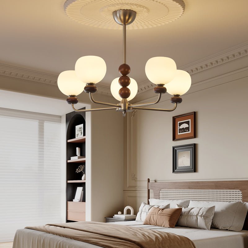 Vilorira Traditional Classic Orb Walnut Wood Glass Chandelier