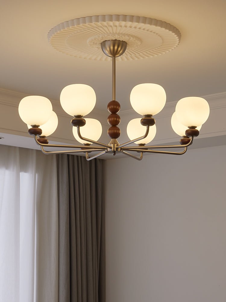 Vilorira Traditional Classic Orb Walnut Wood Glass Chandelier
