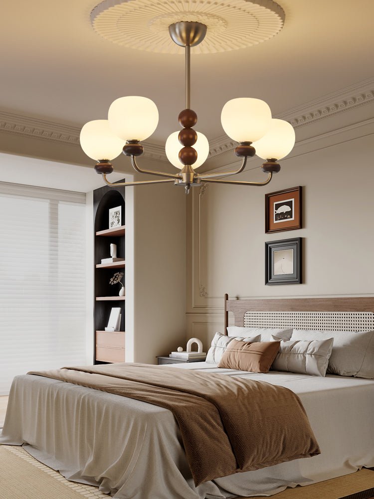 Vilorira Traditional Classic Orb Walnut Wood Glass Chandelier