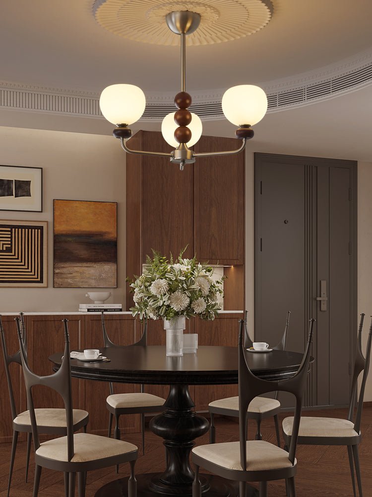 Vilorira Traditional Classic Orb Walnut Wood Glass Chandelier