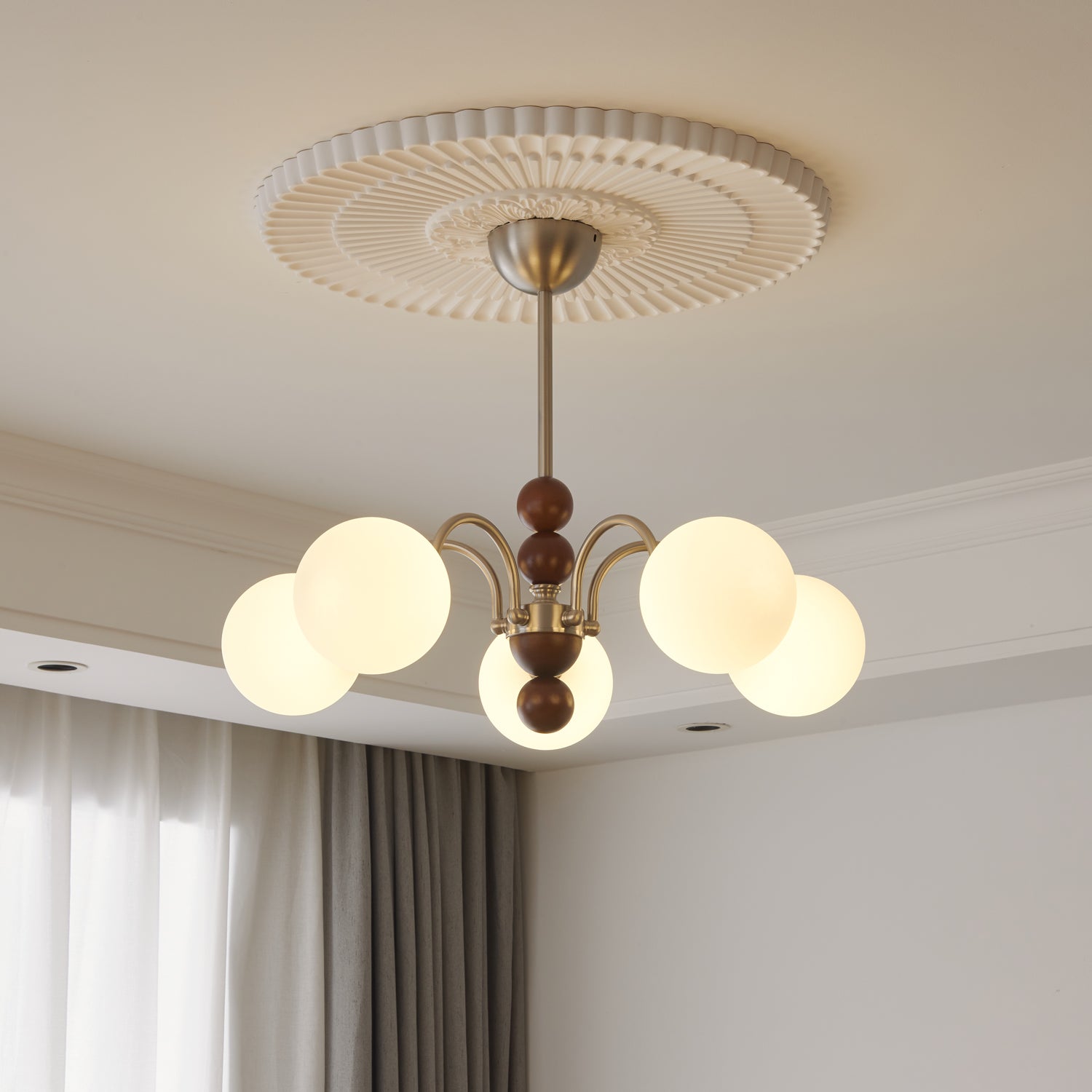Orbital Premium Nordic Art Curve Wood Glass Chandelier