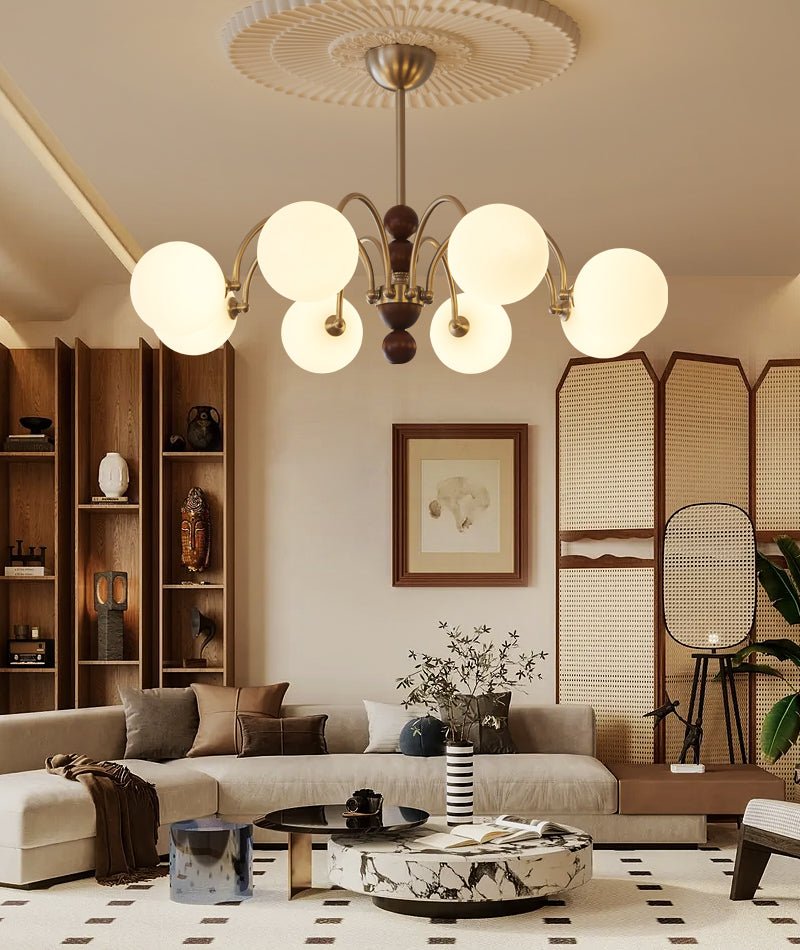 Orbital Premium Nordic Art Curve Wood Glass Chandelier