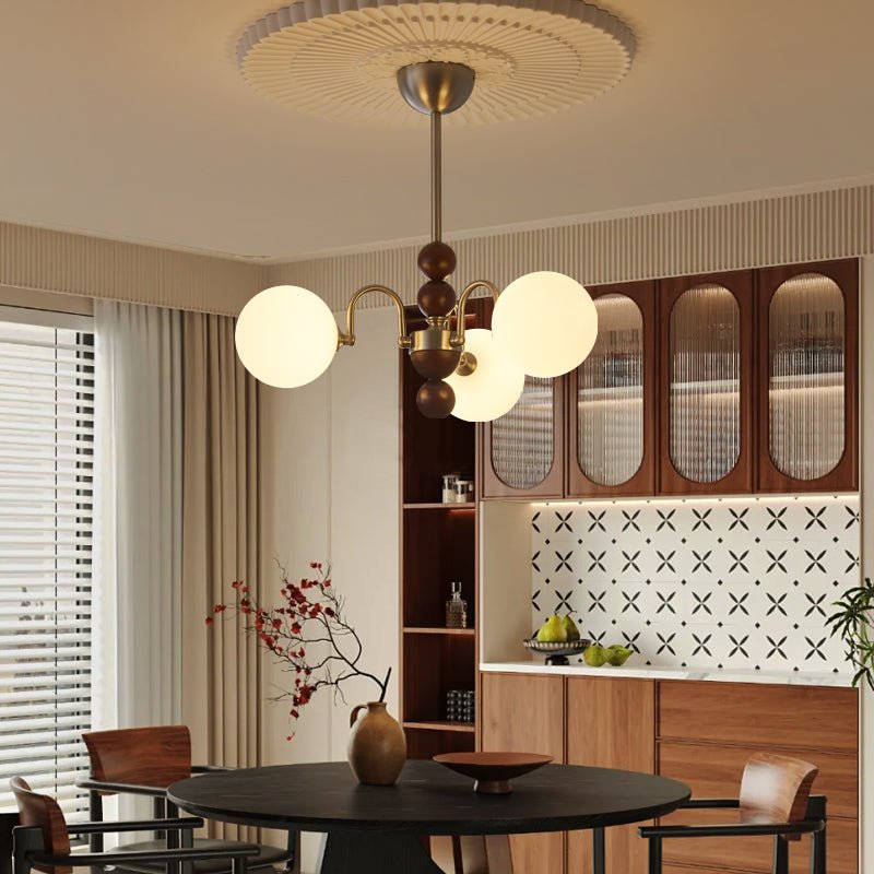 Orbital Premium Nordic Art Curve Wood Glass Chandelier