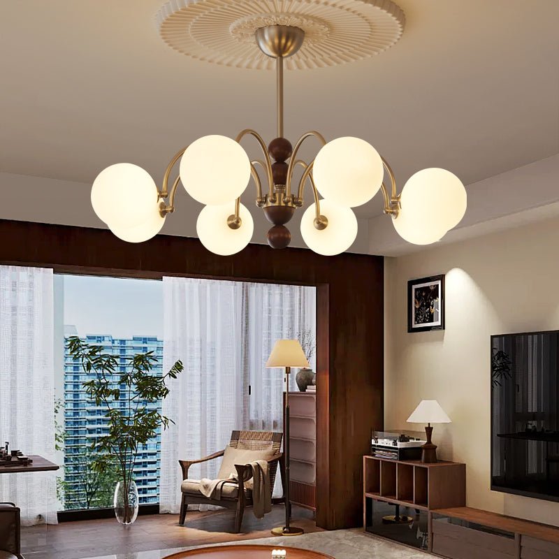 Orbital Premium Nordic Art Curve Wood Glass Chandelier