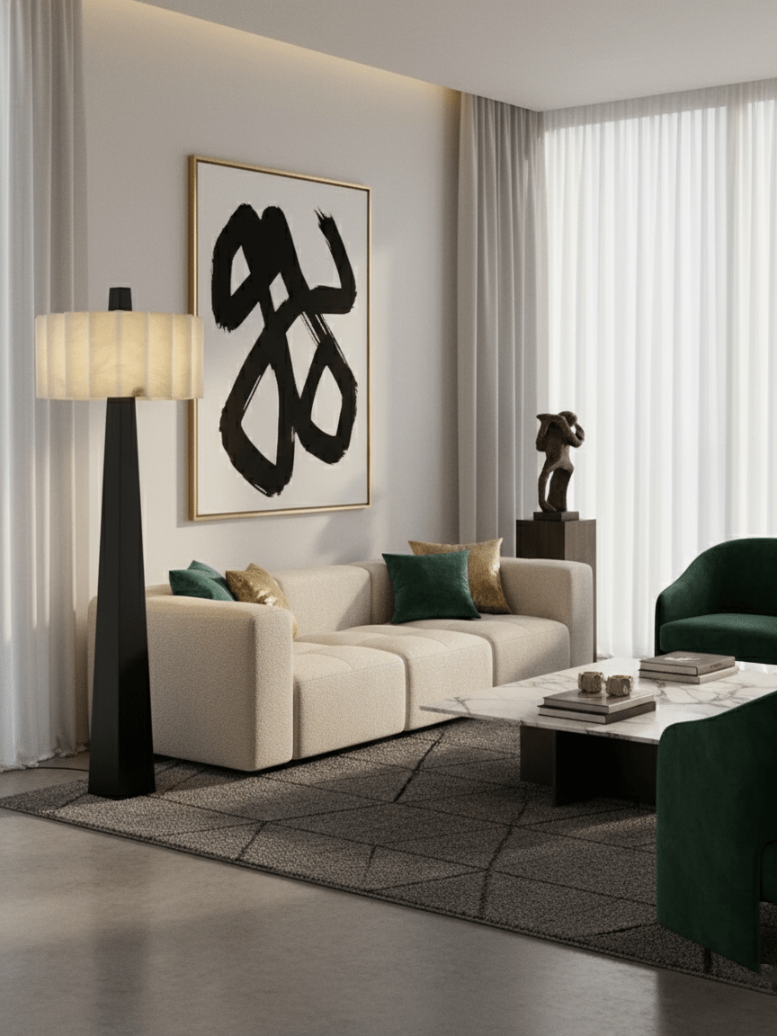 Nivalena Alabaster Pleat Floor Lamp