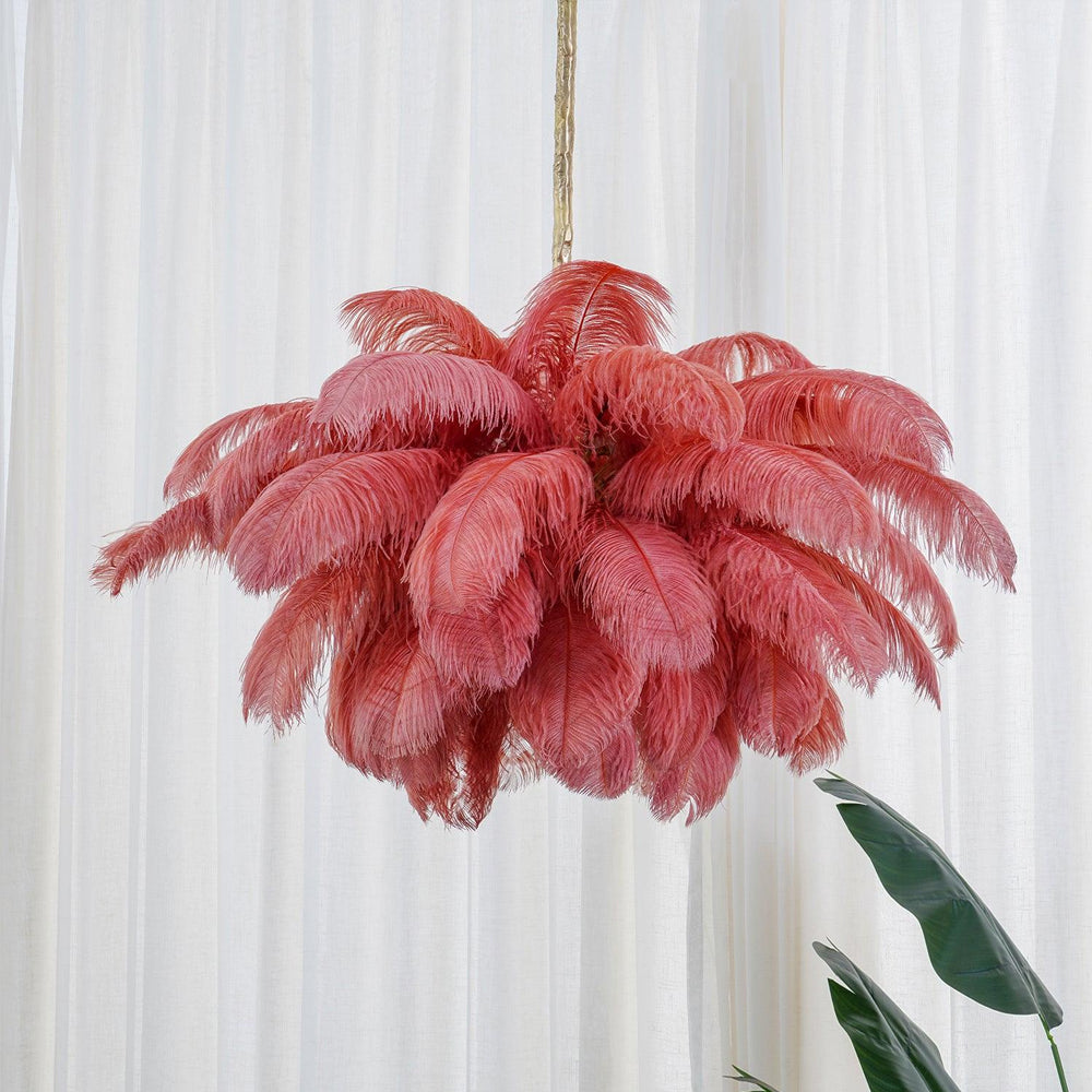 Auralira Chandelier Ostrich Feather Large Brass Stem