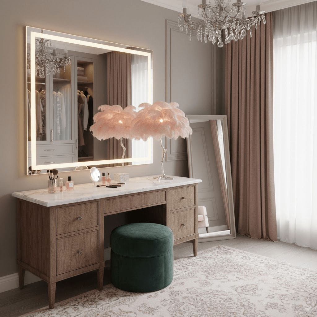 Ostrich Feather Table Lamp