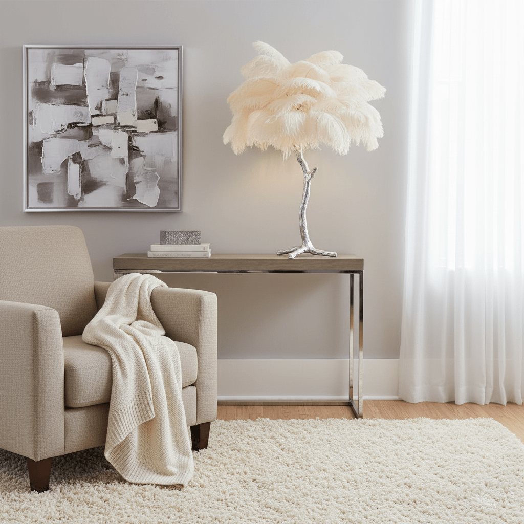 Ostrich Feather Table Lamp
