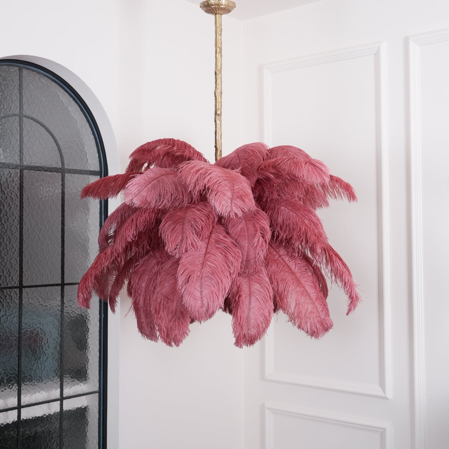 Auralira Chandelier Ostrich Feather Large Brass Stem