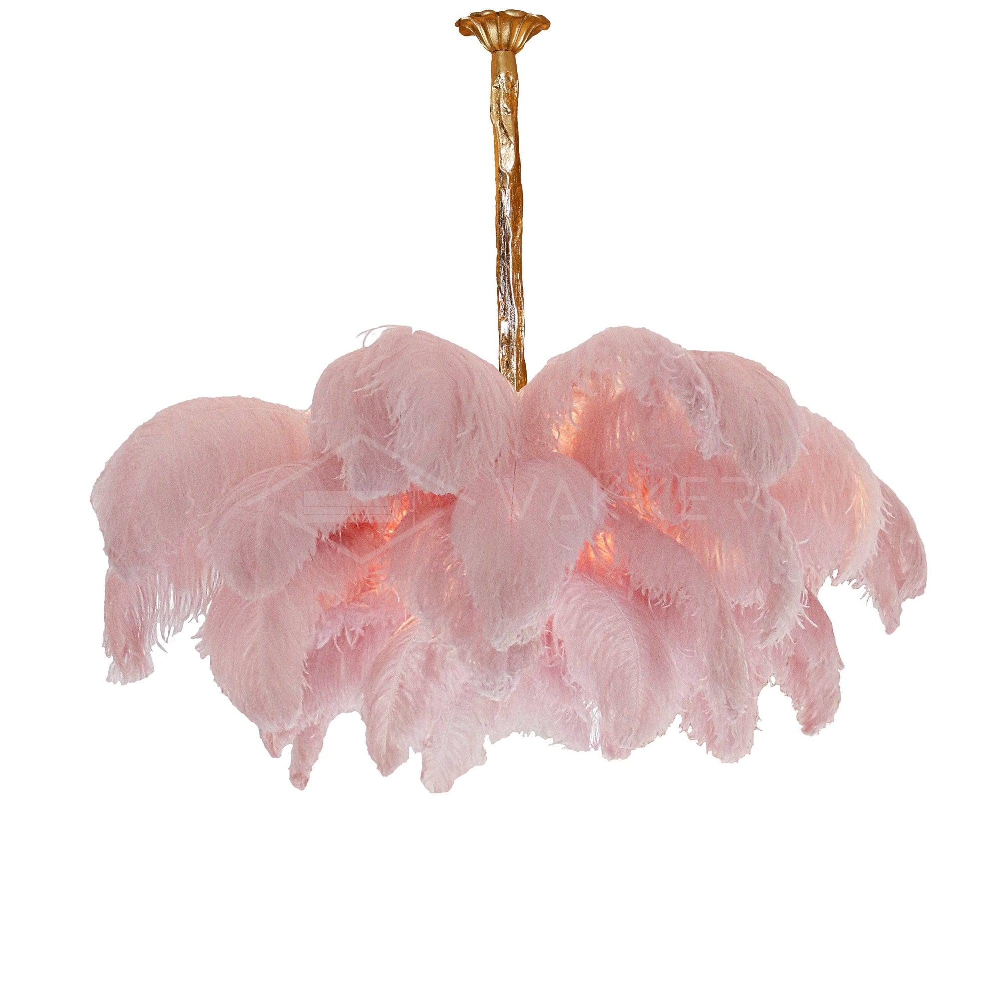 Auralira Chandelier Ostrich Feather Large Brass Stem
