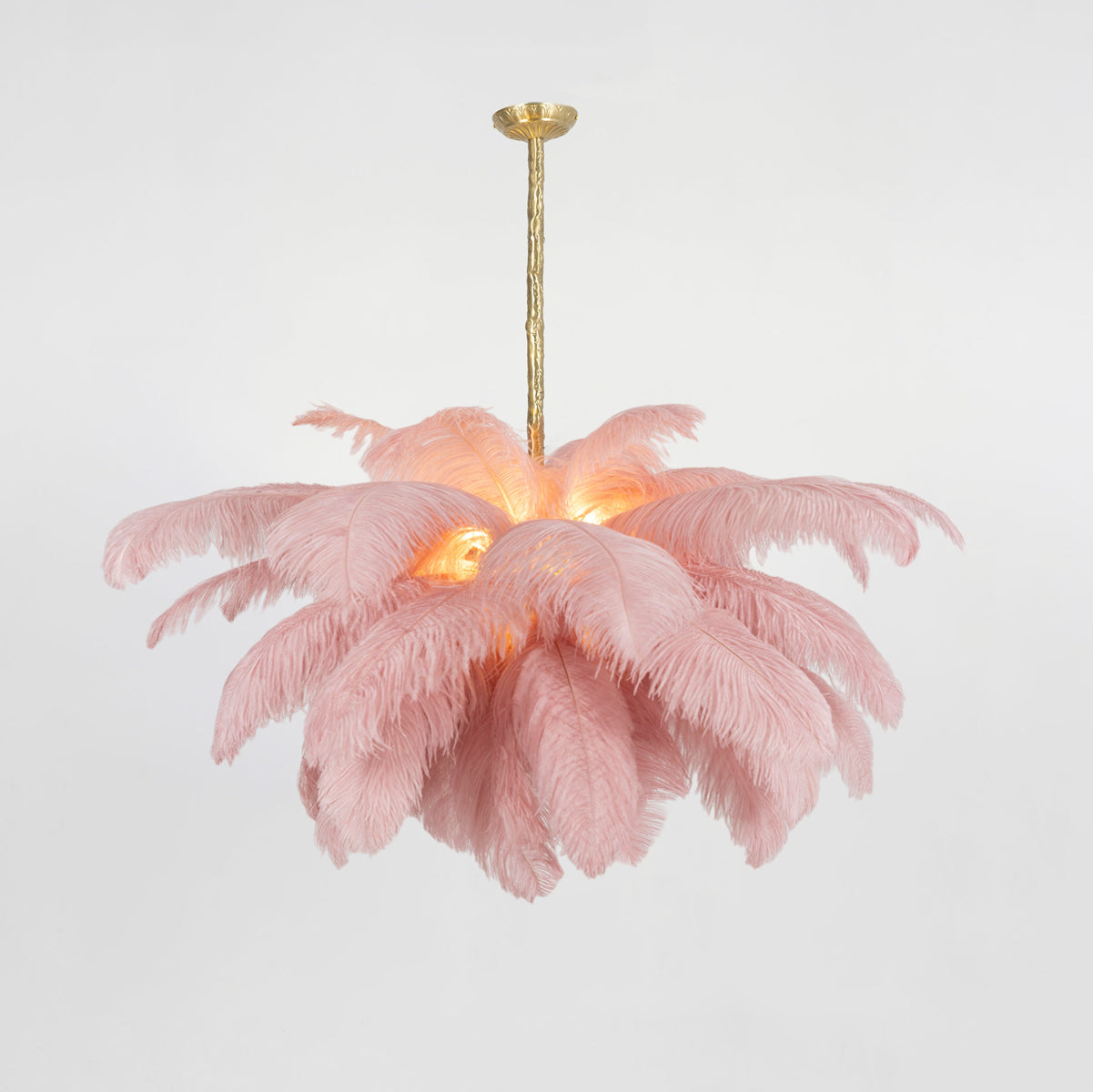 Auralira Chandelier Ostrich Feather Large Brass Stem