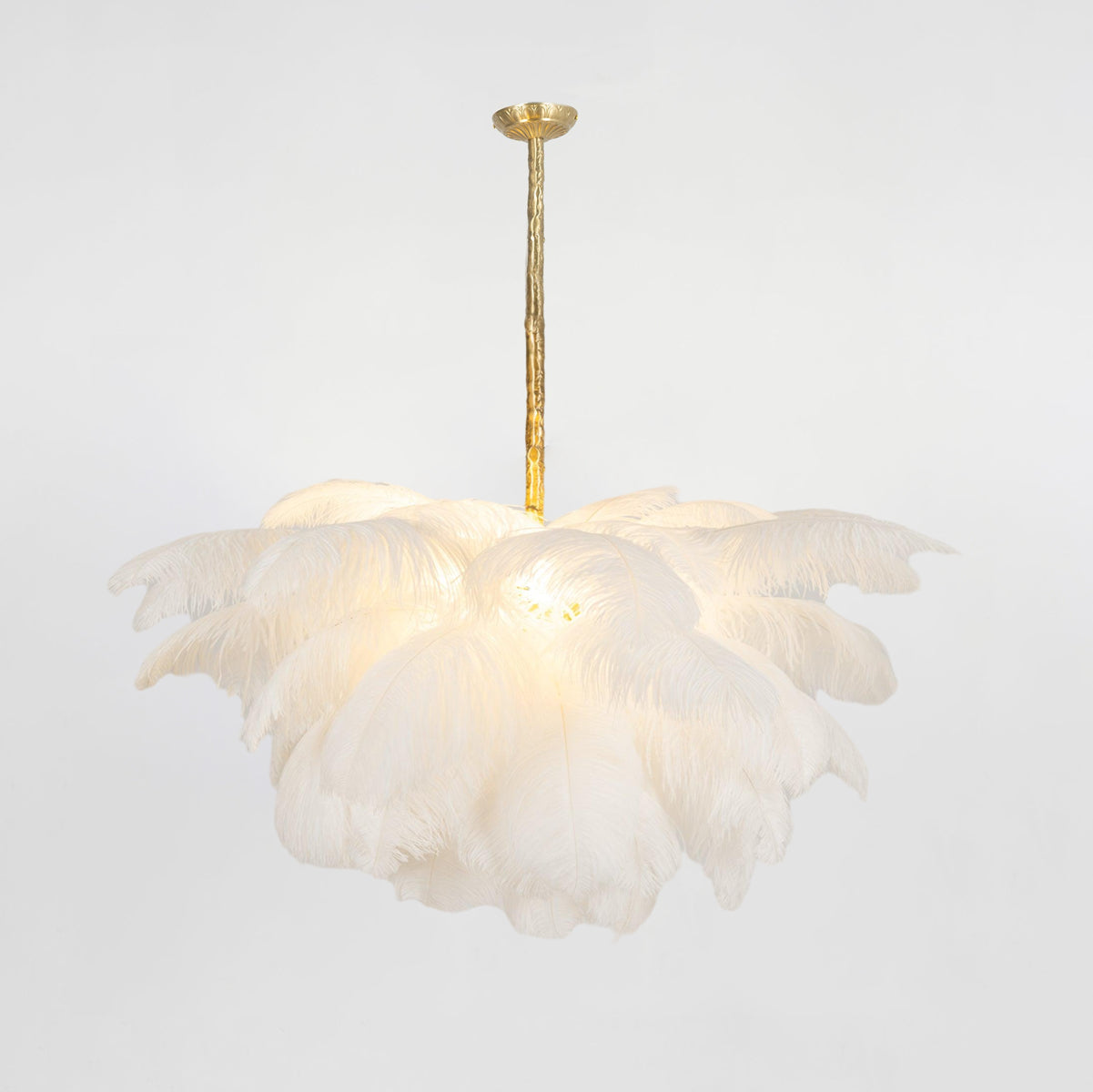 Auralira Chandelier Ostrich Feather Large Brass Stem