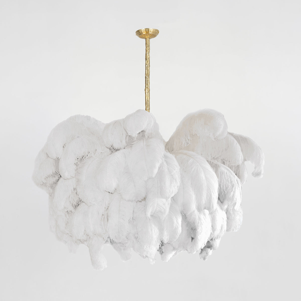 Auralira Chandelier Ostrich Feather Large Brass Stem