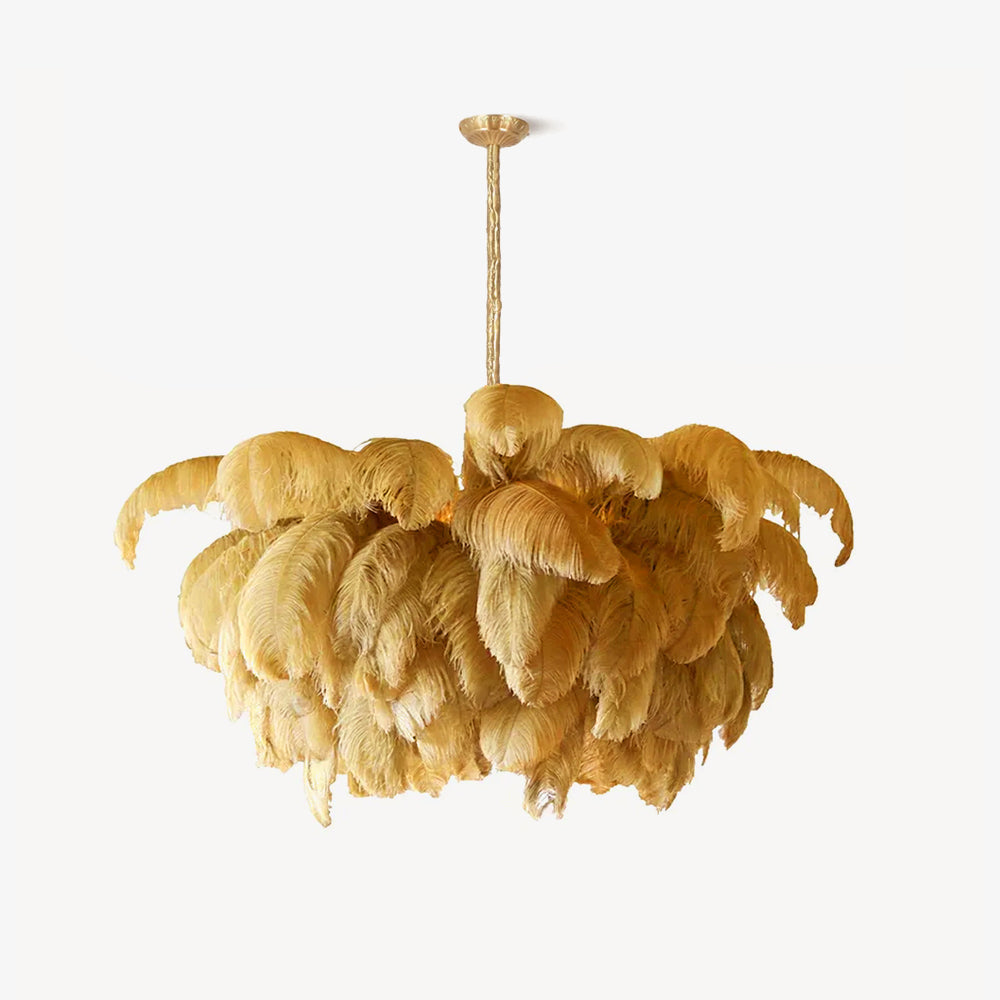 Auralira Chandelier Ostrich Feather Large Brass Stem