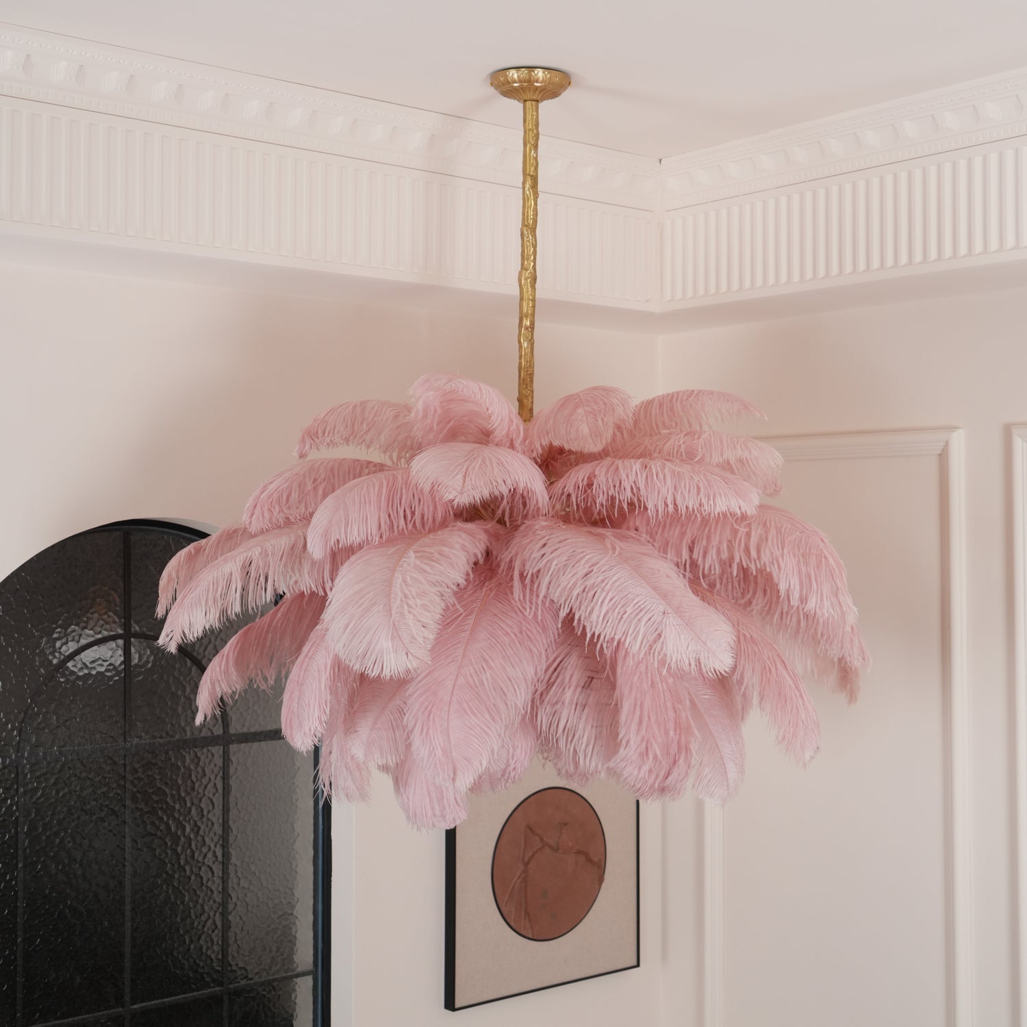 Auralira Chandelier Ostrich Feather Large Brass Stem