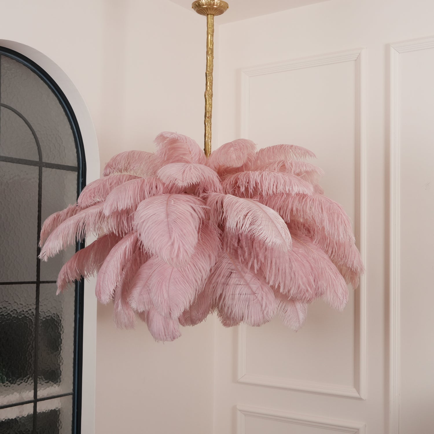 Auralira Chandelier Ostrich Feather Large Brass Stem