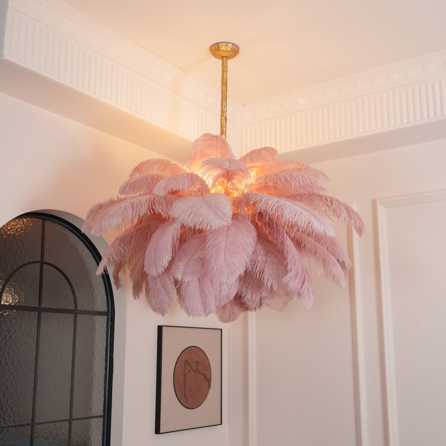 Auralira Chandelier Ostrich Feather Large Brass Stem