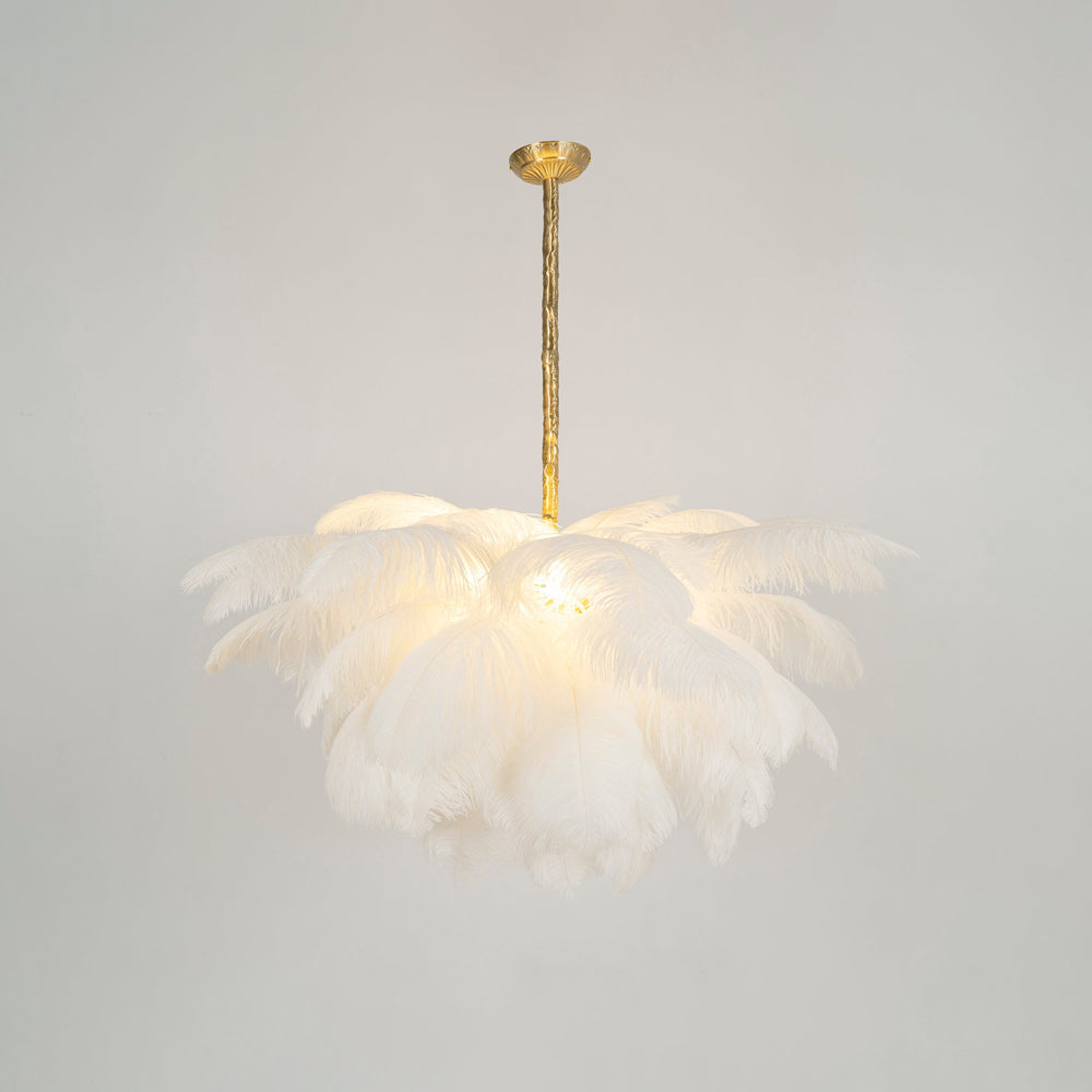 Auralira Chandelier Ostrich Feather Large Brass Stem