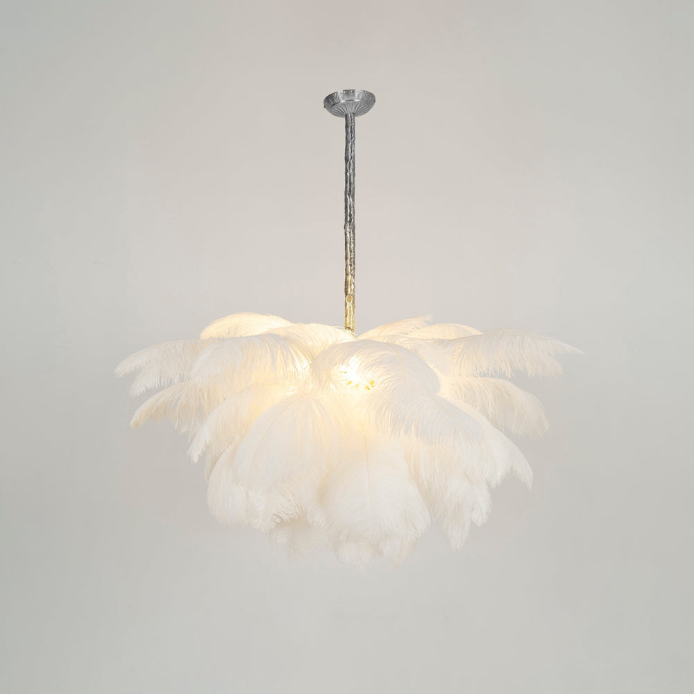 Auralira Chandelier Ostrich Feather Large Brass Stem