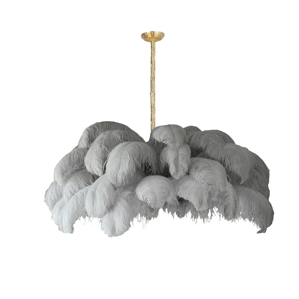 Auralira Chandelier Ostrich Feather Large Brass Stem