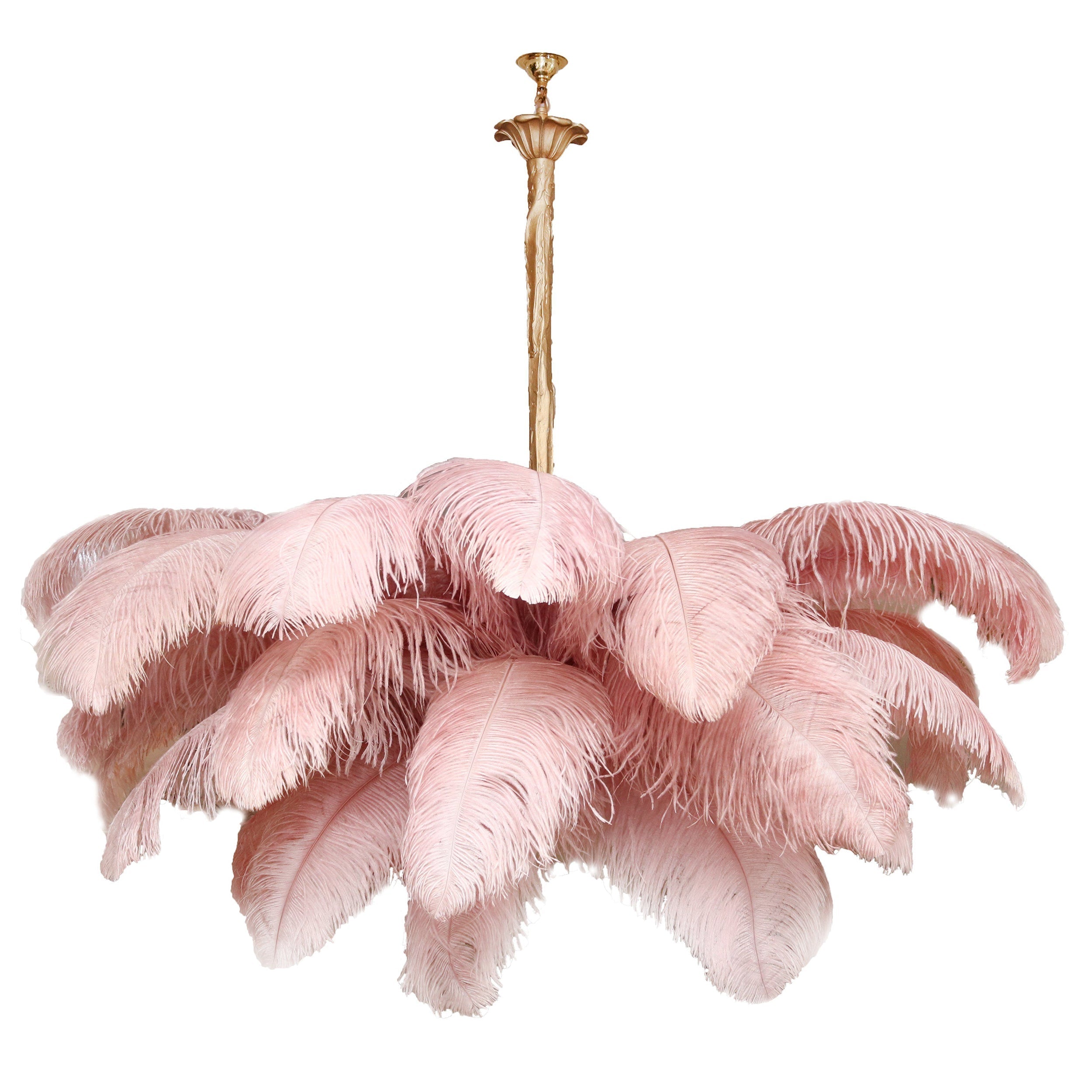 Auralira Chandelier Ostrich Feather Large Brass Stem
