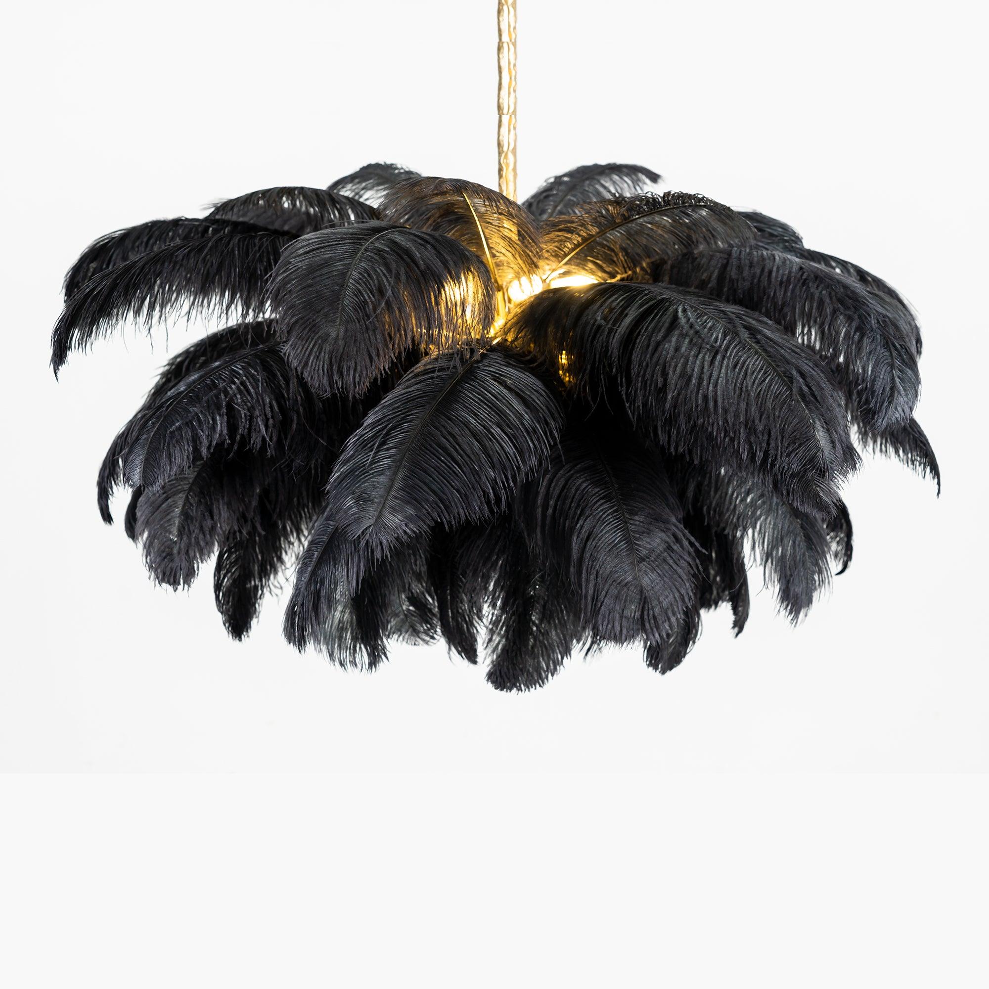 Auralira Chandelier Ostrich Feather Large Brass Stem