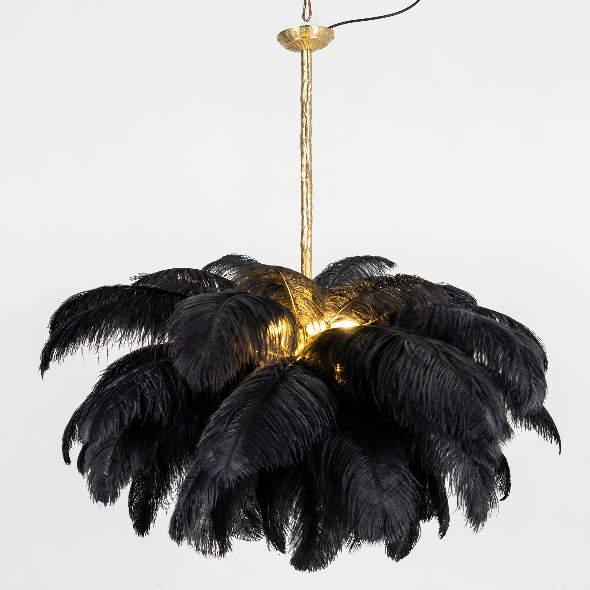 Auralira Chandelier Ostrich Feather Large Brass Stem