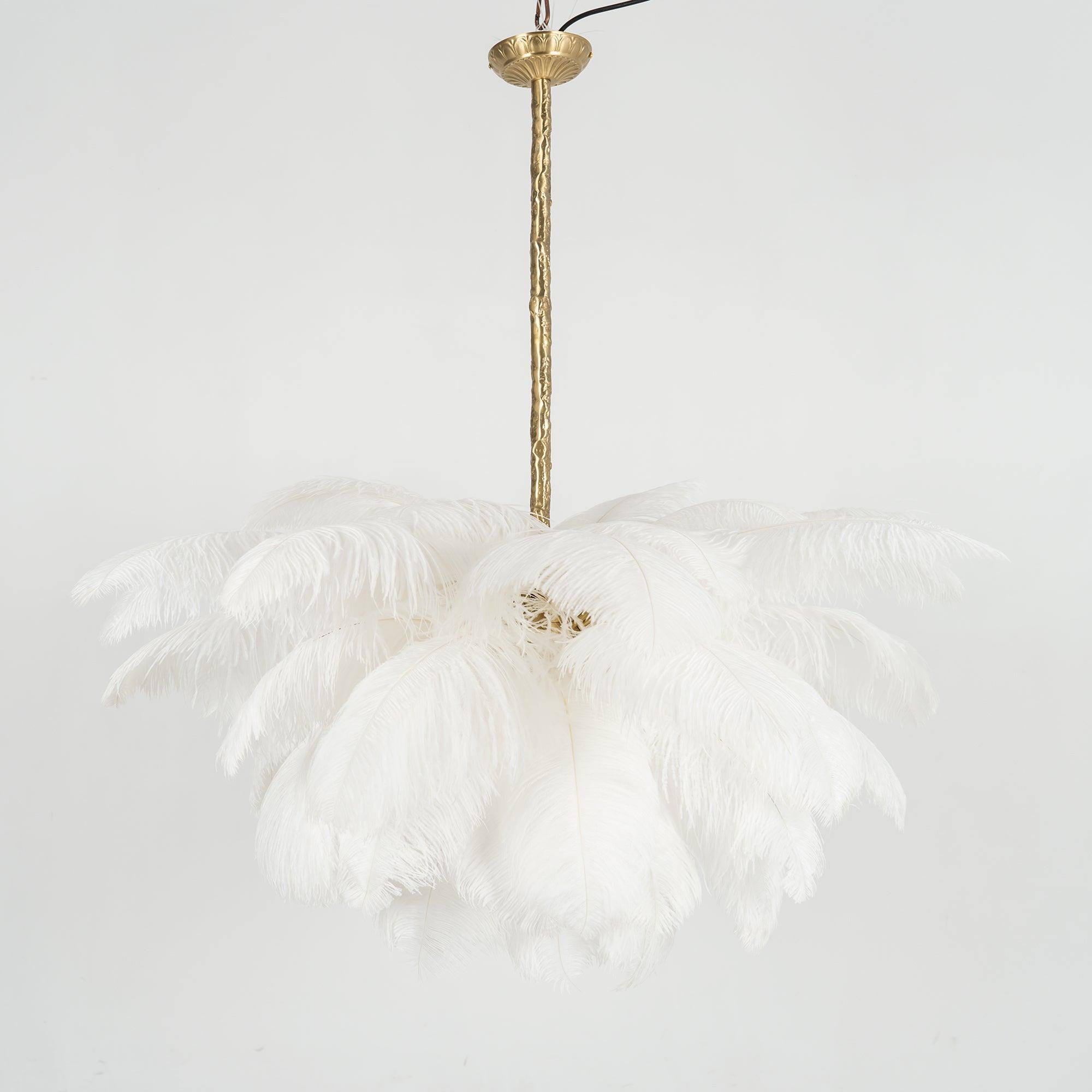 Auralira Chandelier Ostrich Feather Large Brass Stem