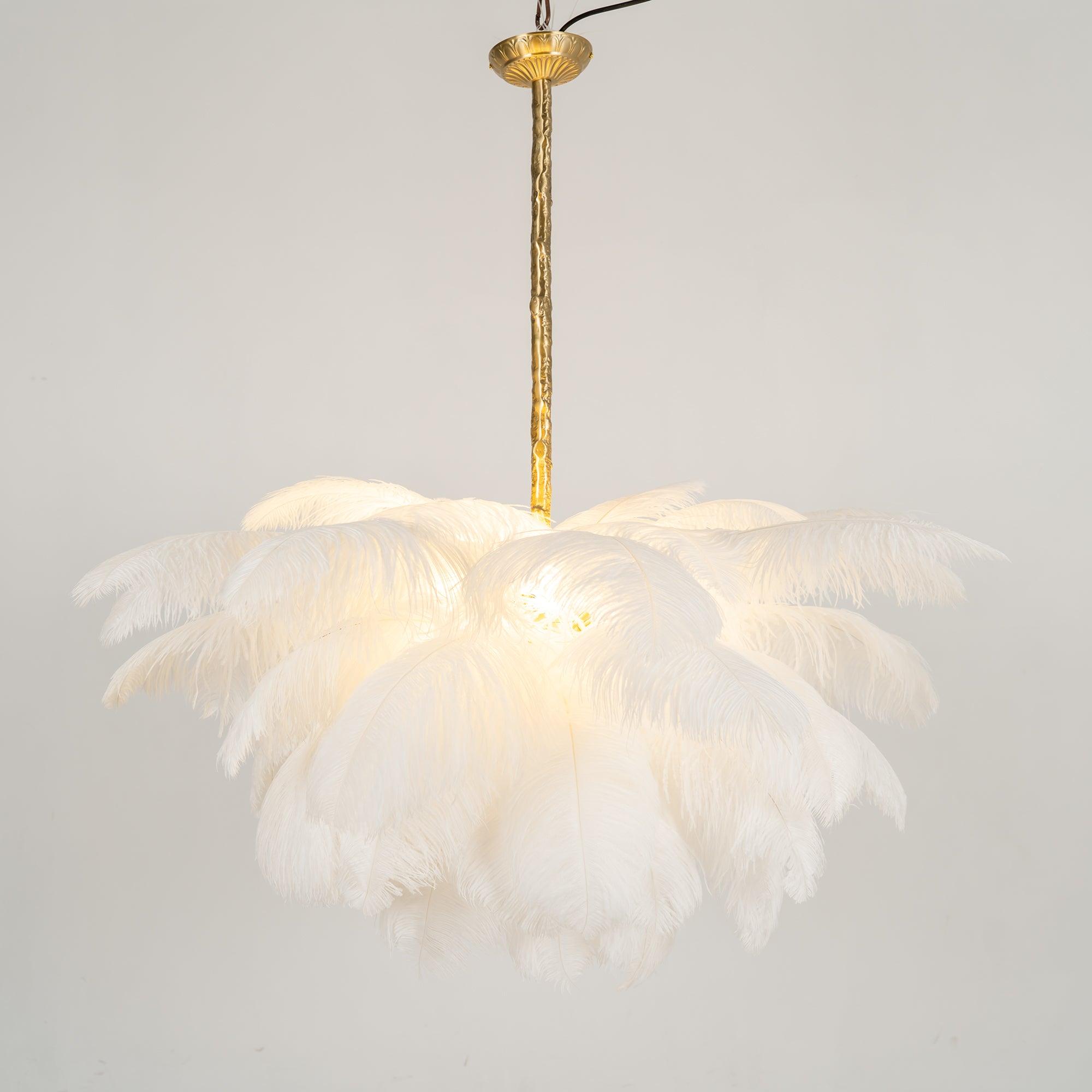 Auralira Chandelier Ostrich Feather Large Brass Stem