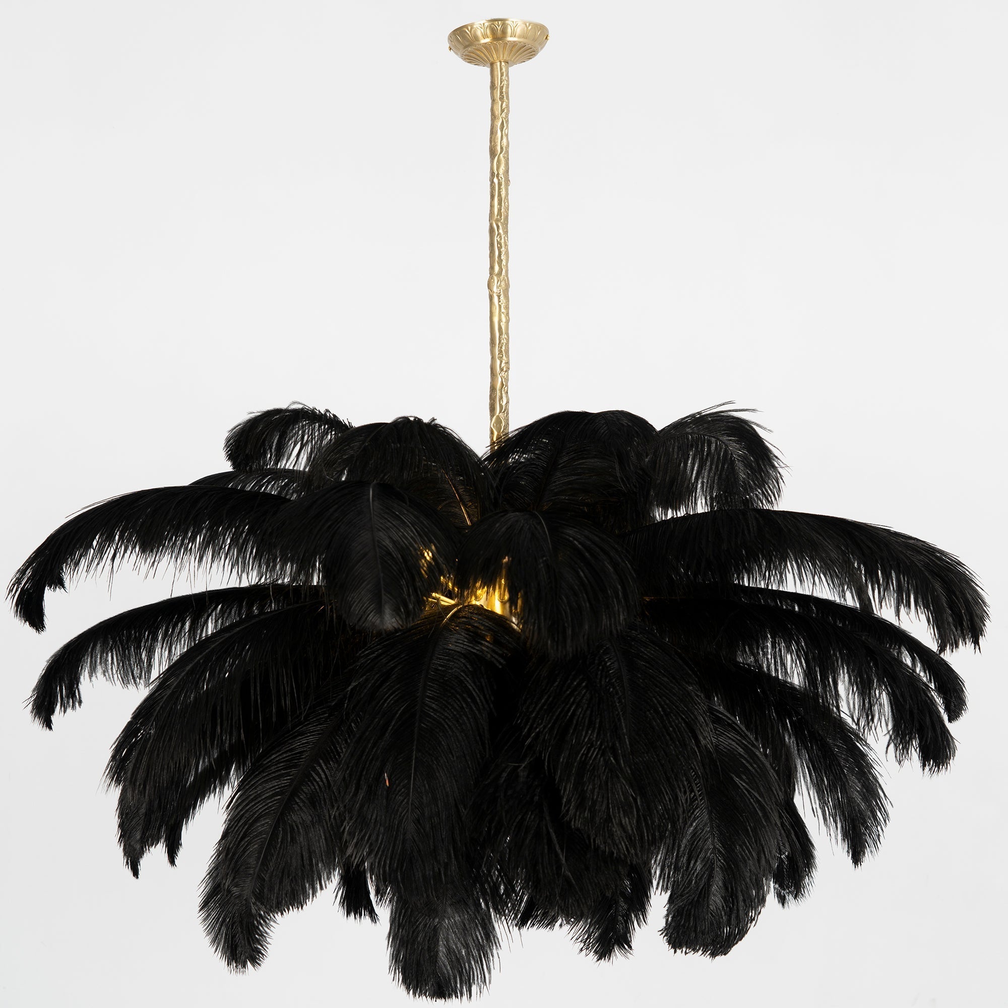 Auralira Chandelier Ostrich Feather Large Brass Stem