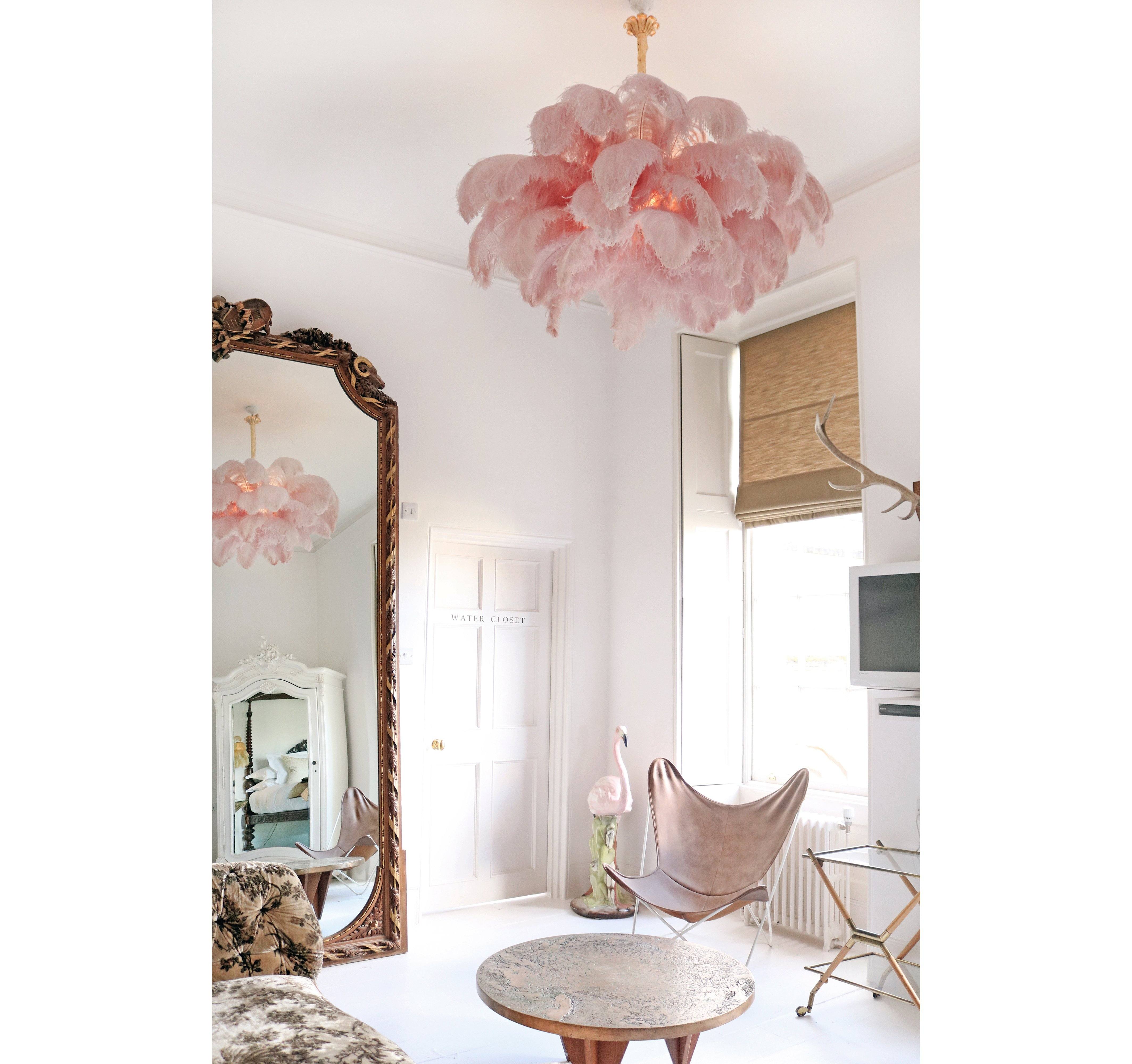 Auralira Chandelier Ostrich Feather Large Brass Stem